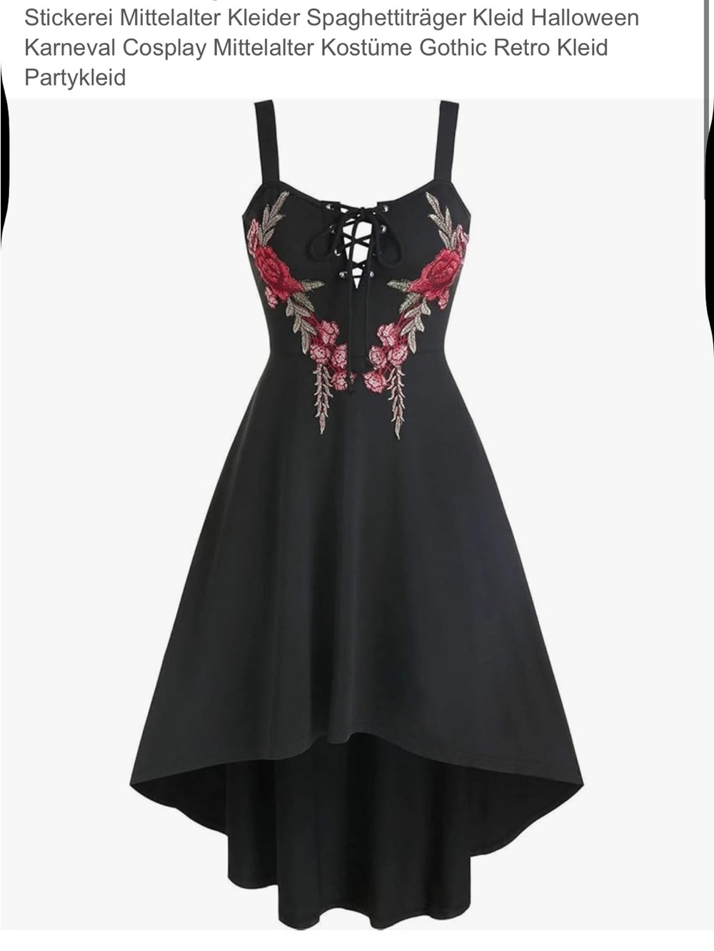 NWT Black High-Low Dress with Red Rose Embroidery